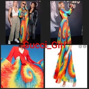 🌈  NWT 4 S M tie dye Alice + Olivia Maxi Pleated Accordian Skirt long pr